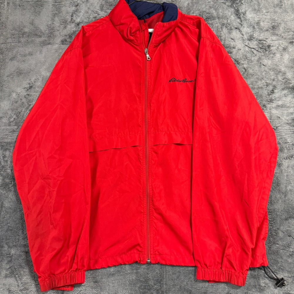 Eddie Bauer Windbreaker Jacket Mens Large Tall Red Full Zip Mesh Lined